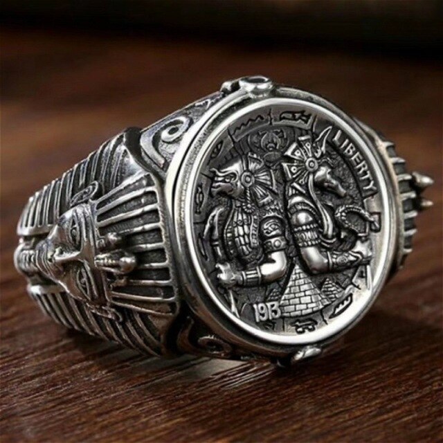 Bague Égyptienne <br>Horus et Anubis (Acier)