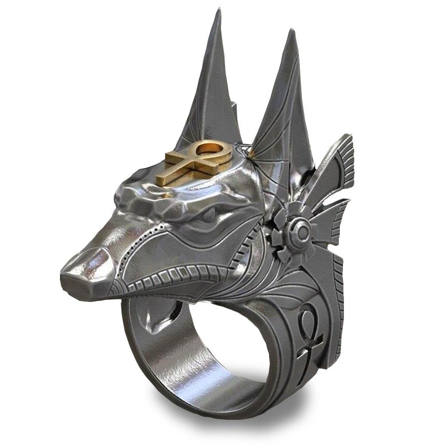 Bague Égyptienne Anubis de Fer (Acier) | Ancienne Égypte