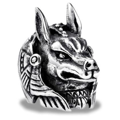 Bague Égyptienne Anubis en Colère (Acier) | Ancienne Égypte