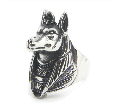 Bague Égyptienne Anubis Pharaon (Acier) | Ancienne Égypte